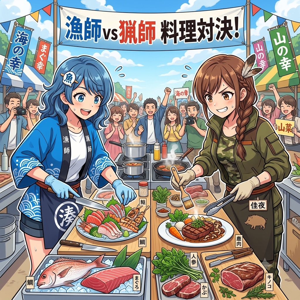(多重コンボ)8.「つ」→「漁師と猟師の両氏が料理対決」カラシニコフ月島