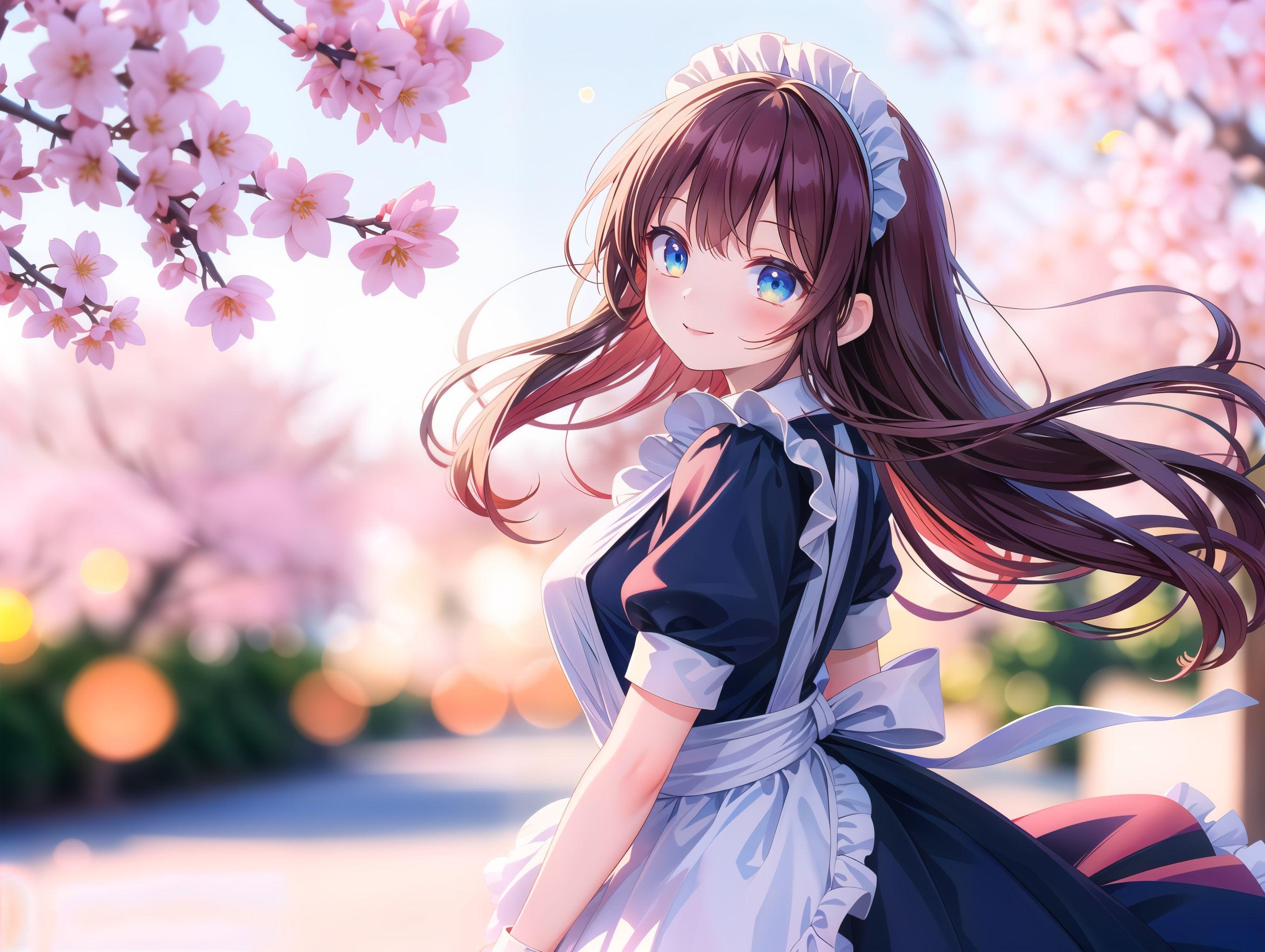 桜とメイドさん