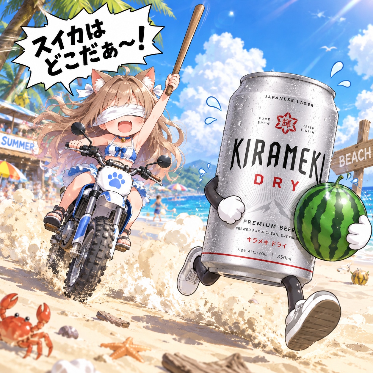 楽しいスイカ割りの小さな女の子 | の人気AIイラスト・グラビア