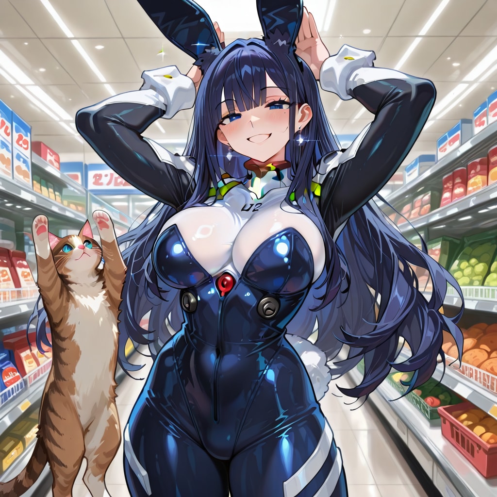 オモシーで、にゃんこと一緒に、おはうさー！する、あい。