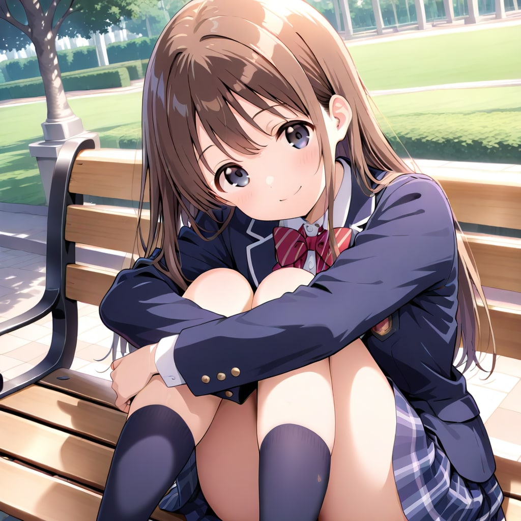 ベンチに体育座り