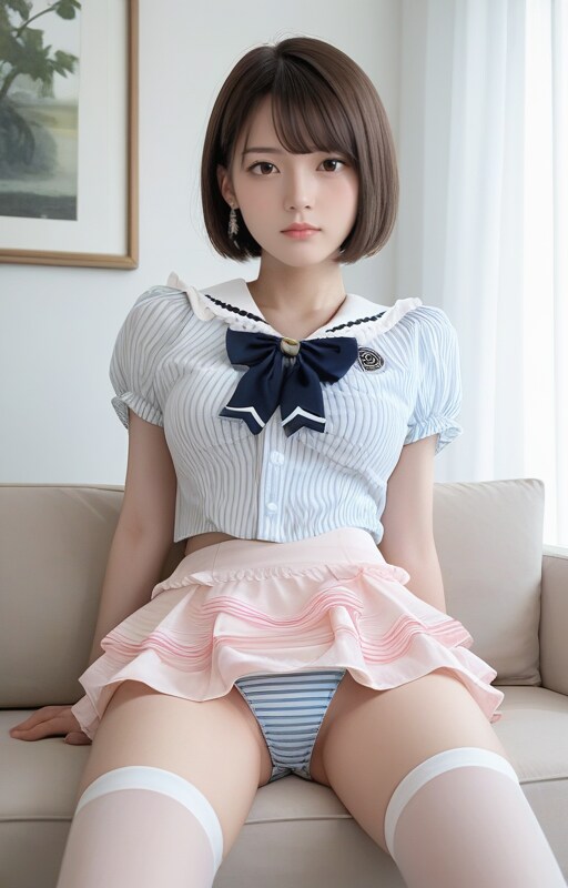素敵な縞パン女子のパンチラ