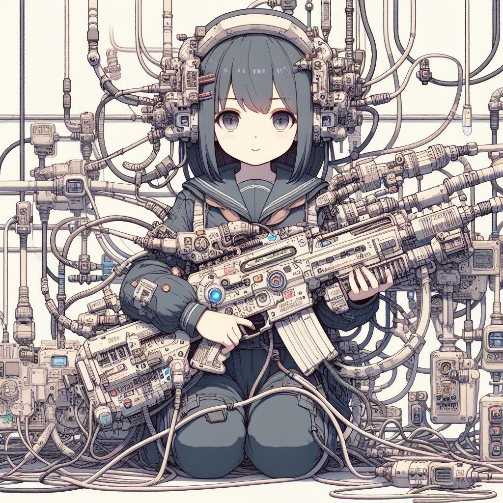 複数のコードが繋げられたSFチックな武器