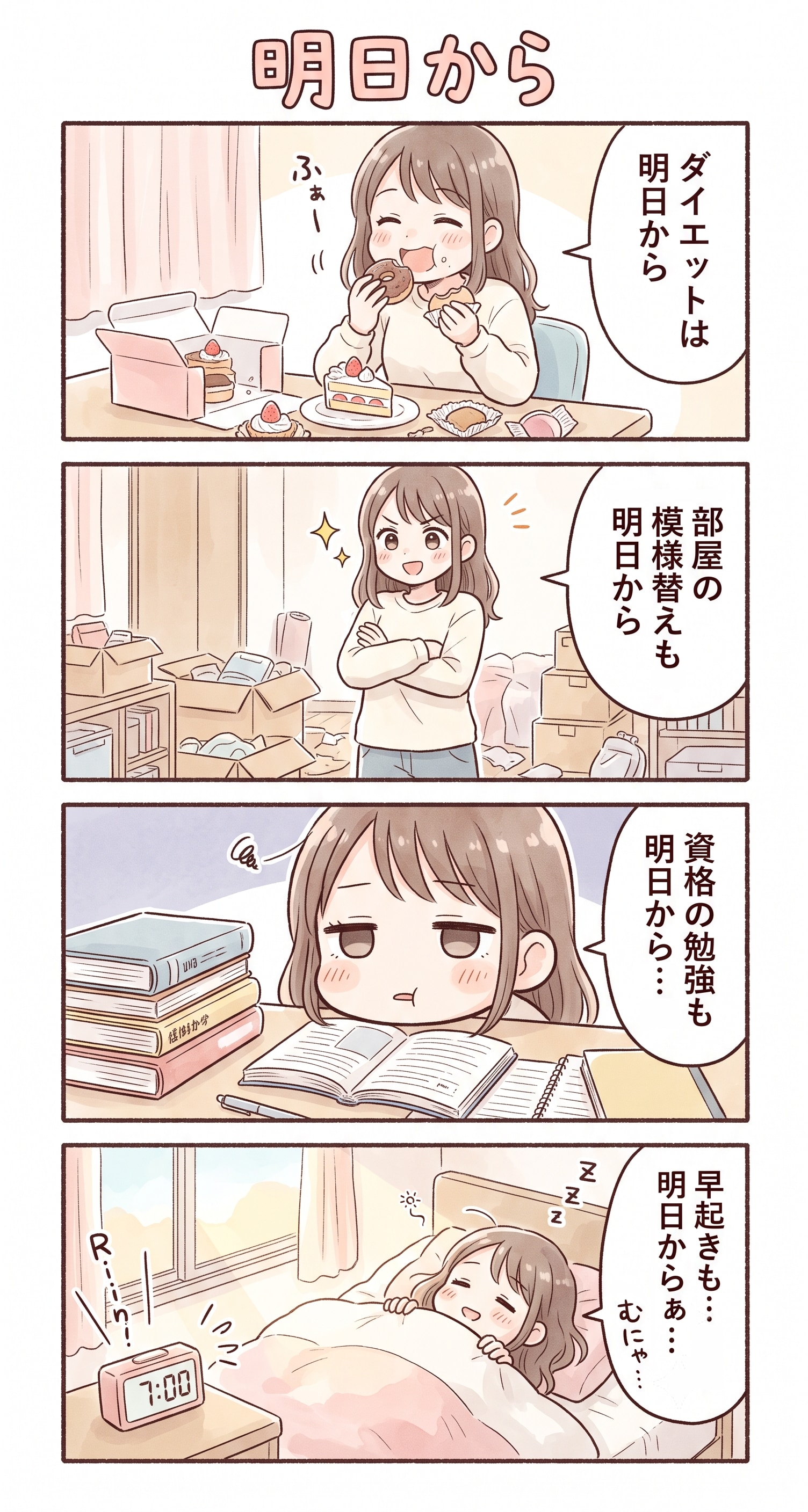 #94 ゆる日常4コマ「明日から」 | の人気AIイラスト・グラビア