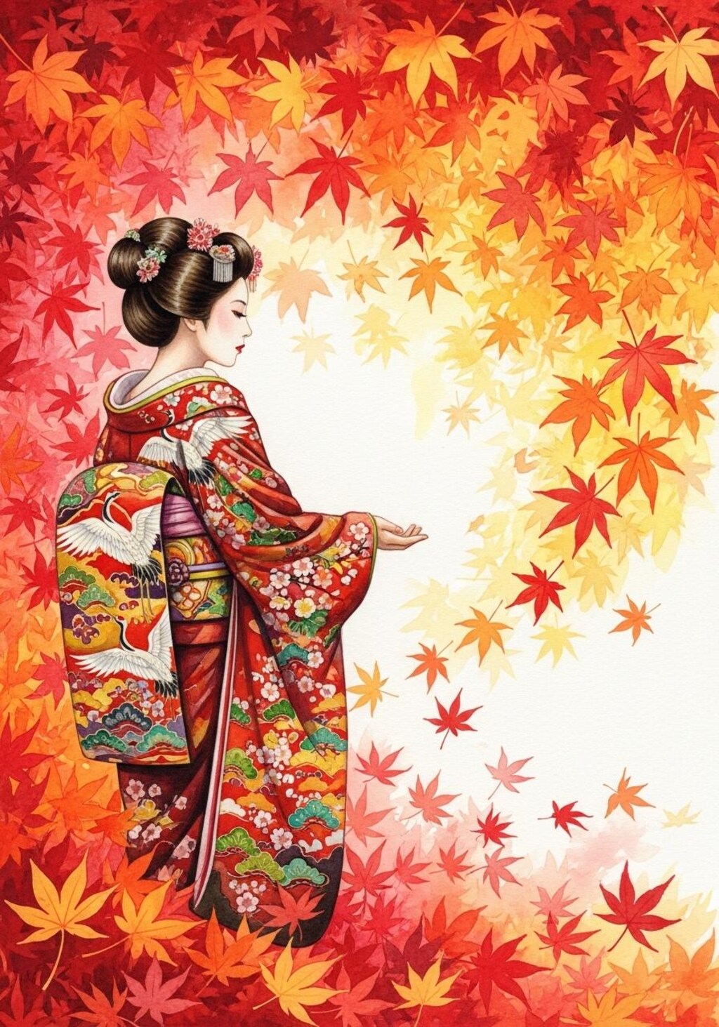 紅葉と着物美人