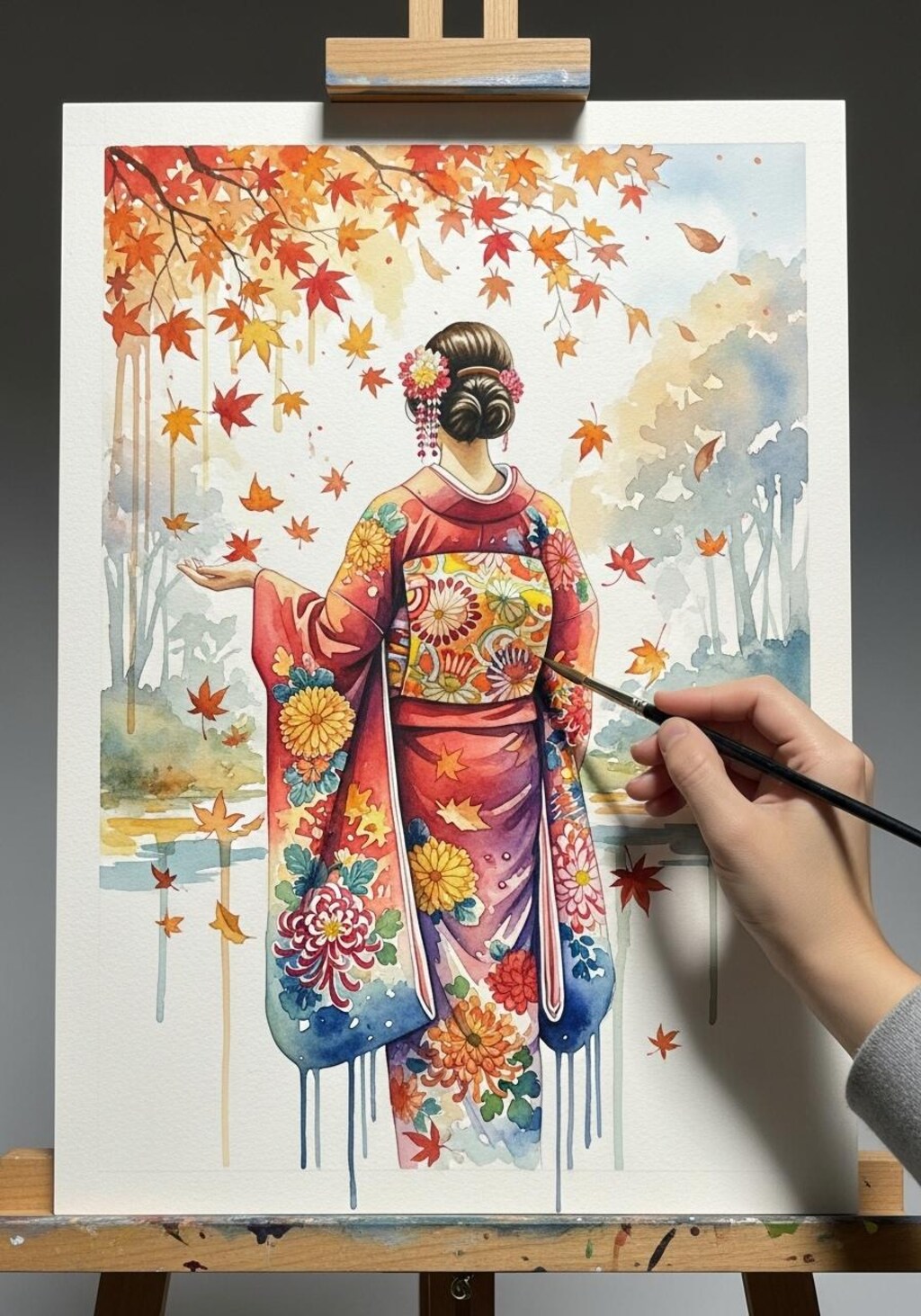 紅葉と着物美人