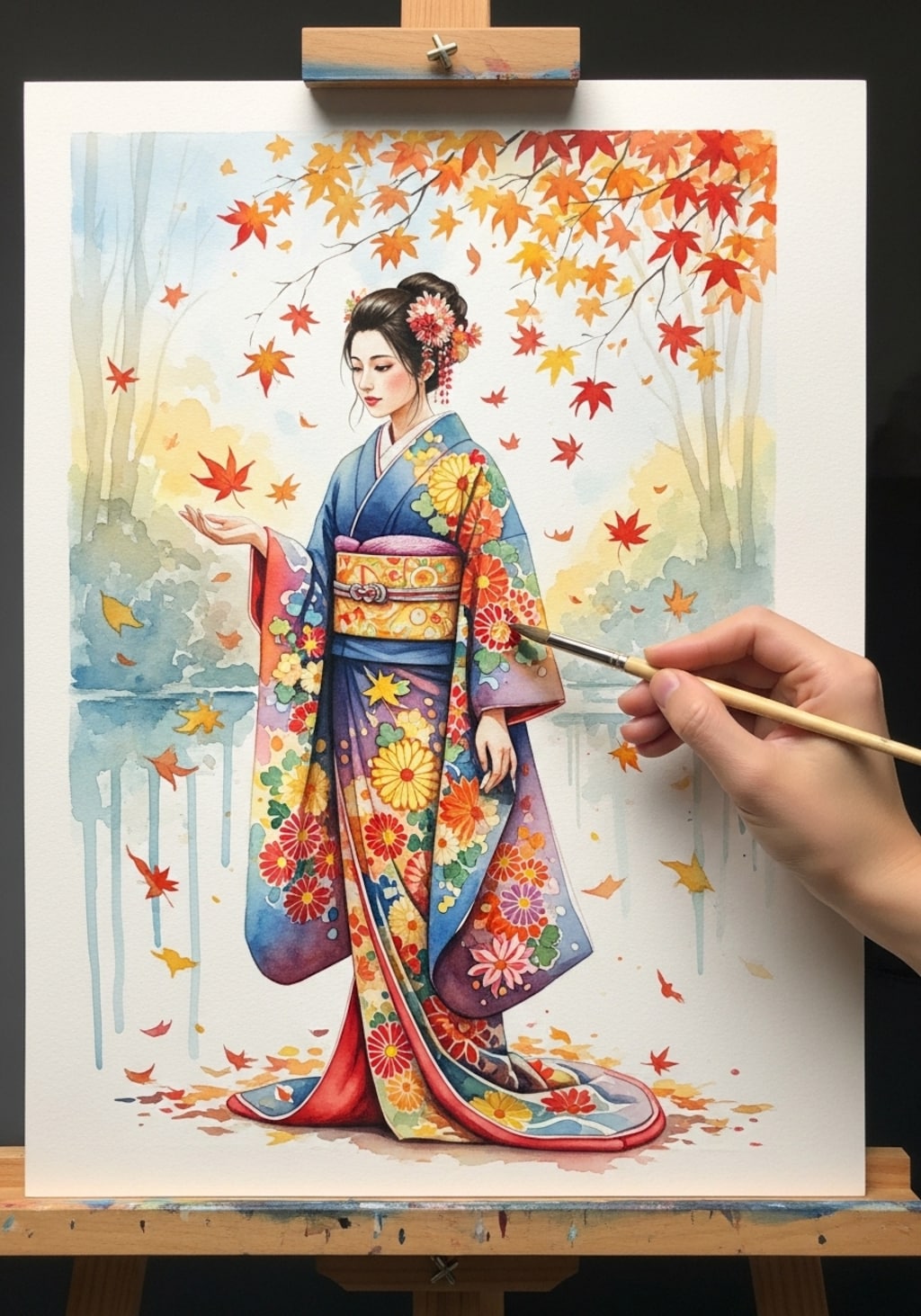 紅葉と着物美人