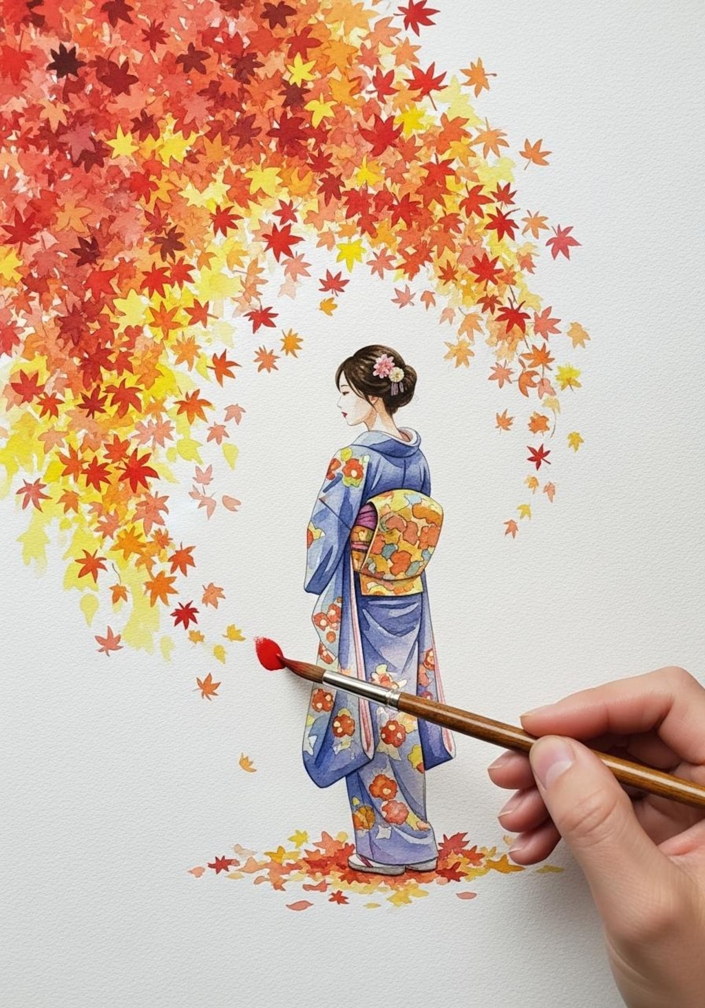 紅葉と着物美人