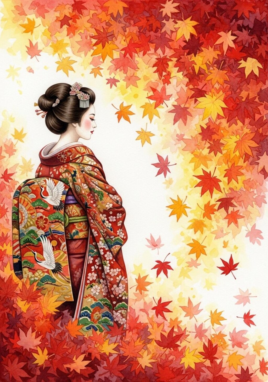 紅葉と着物美人