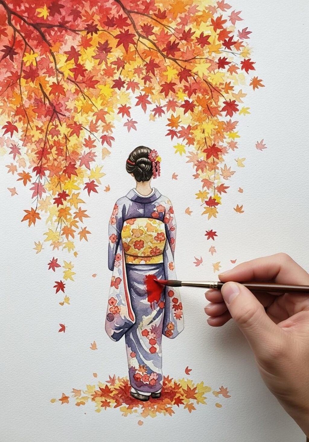 紅葉と着物美人