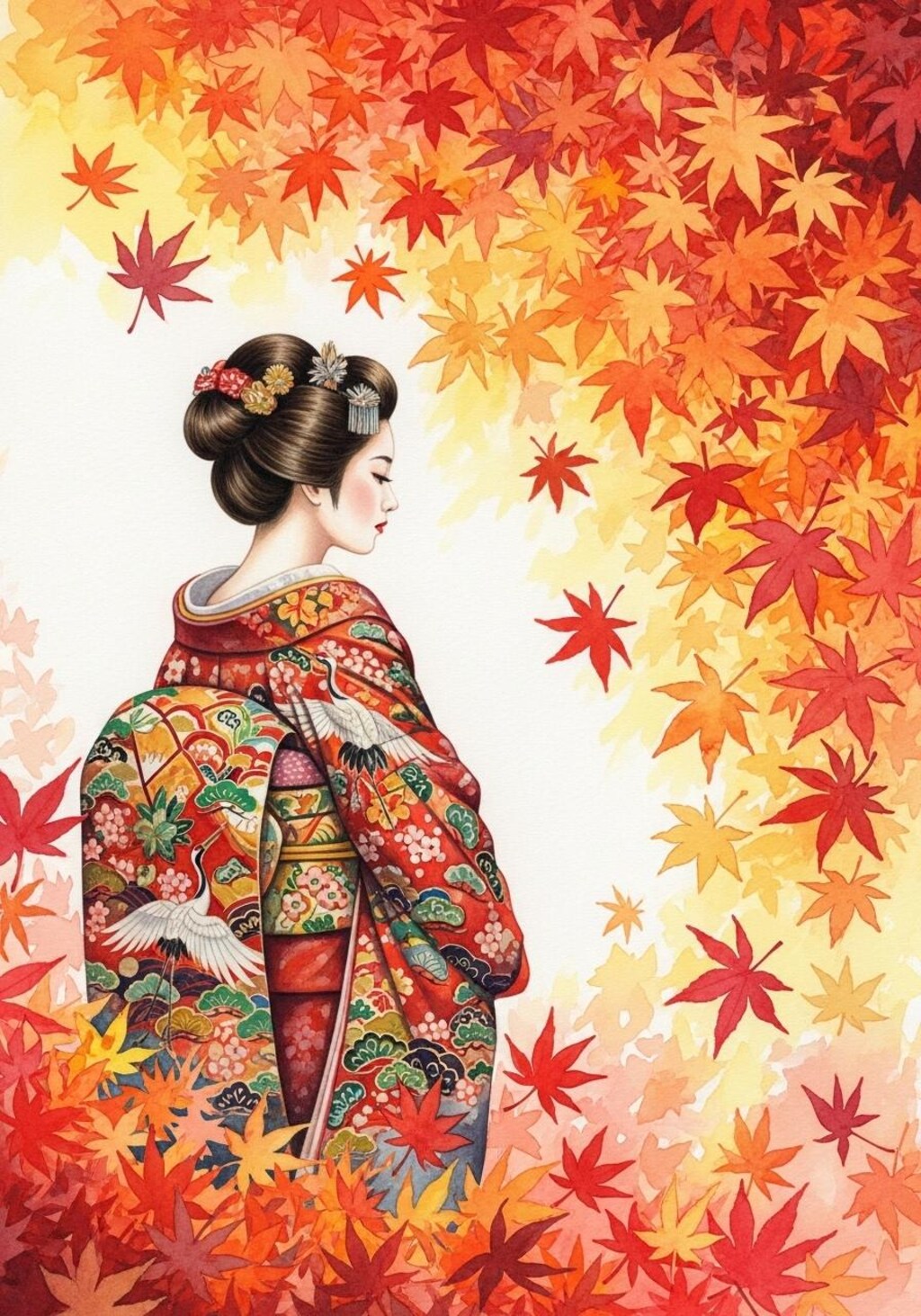 紅葉と着物美人