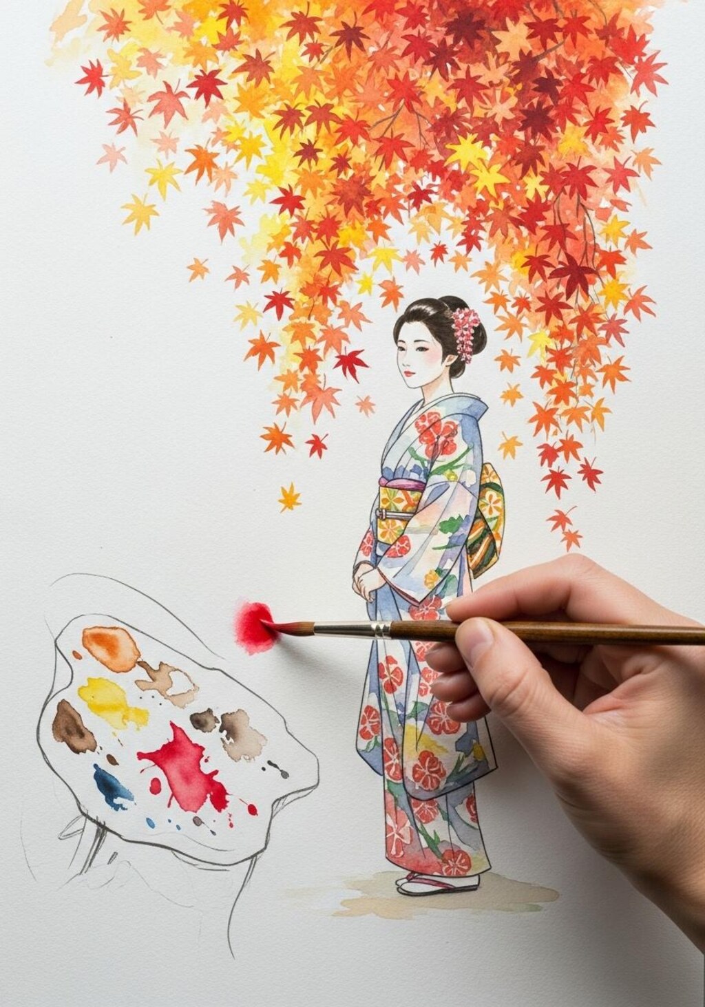 紅葉と着物美人