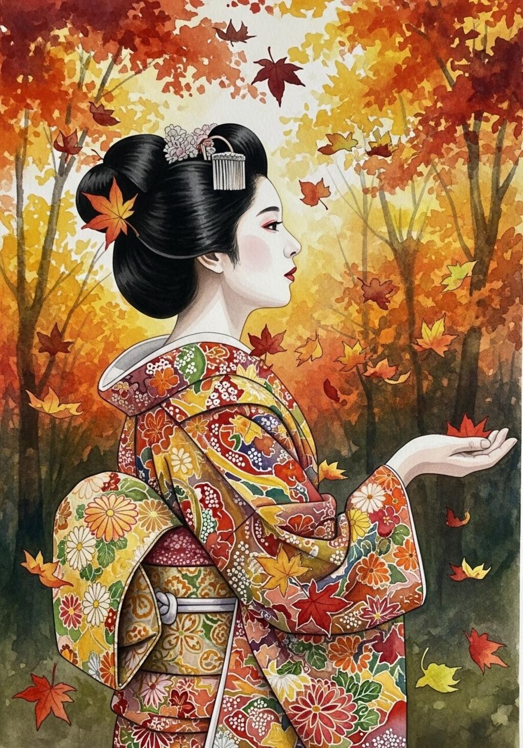 紅葉と着物美人