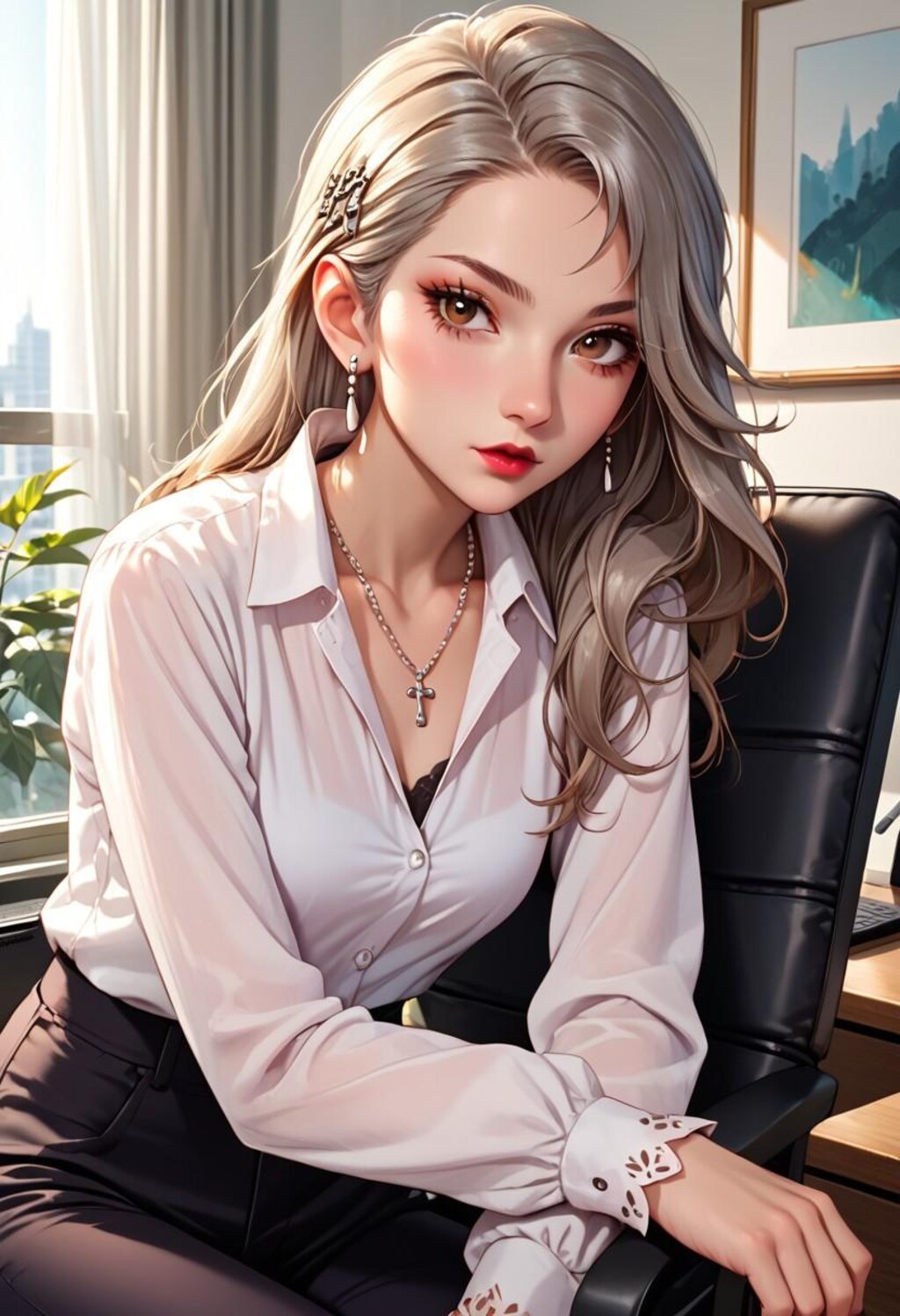 仕事がひと段落して一息つく女検事さん