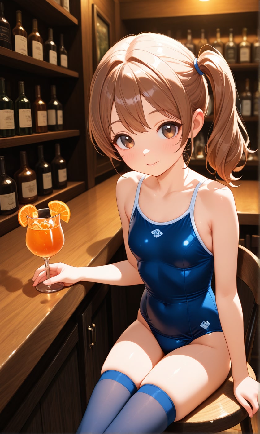 スク水サイドポニー女子とバーカウンター