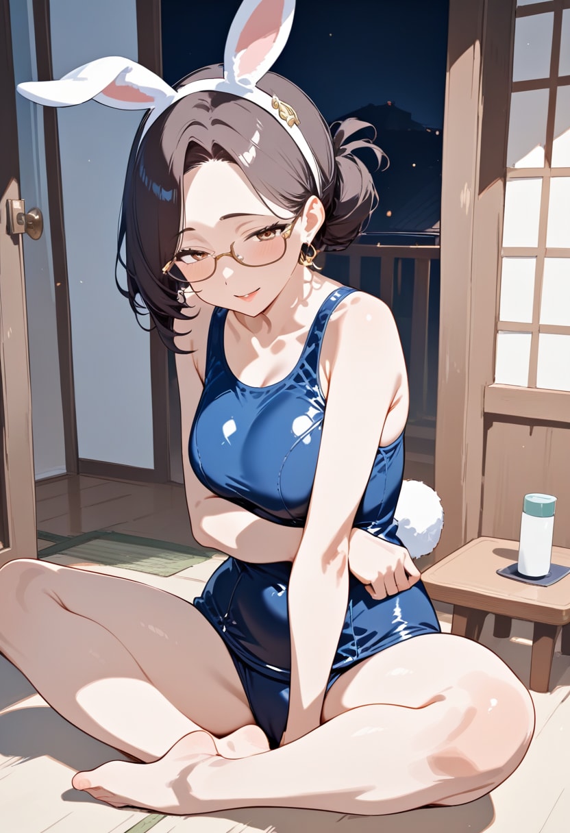 スク水バニーメガネ熟女