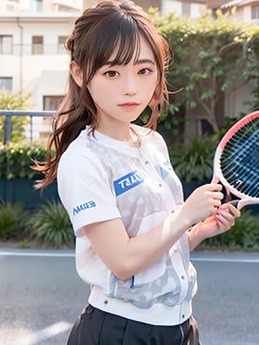 黒髪ロングでテニスウェアの美女８