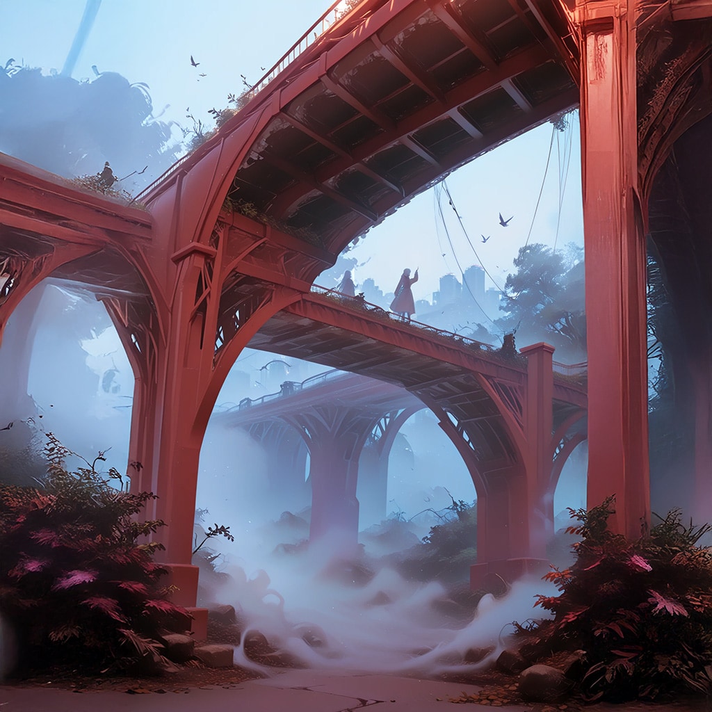 遊水池に掛かる歩道橋