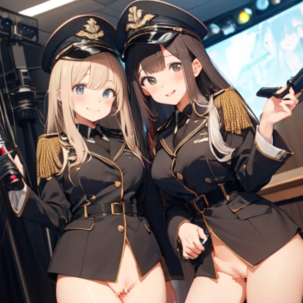 報道陣対応する軍服娘