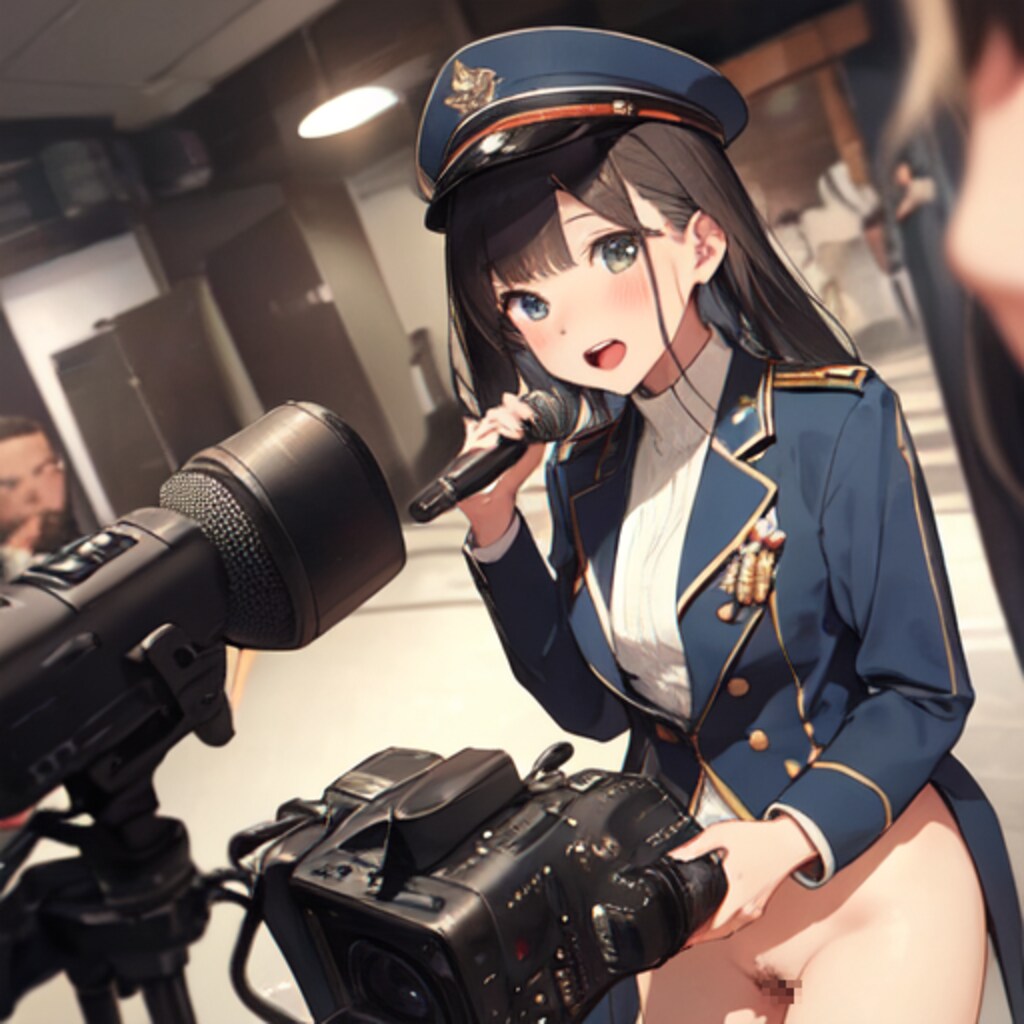 報道陣対応する軍服娘