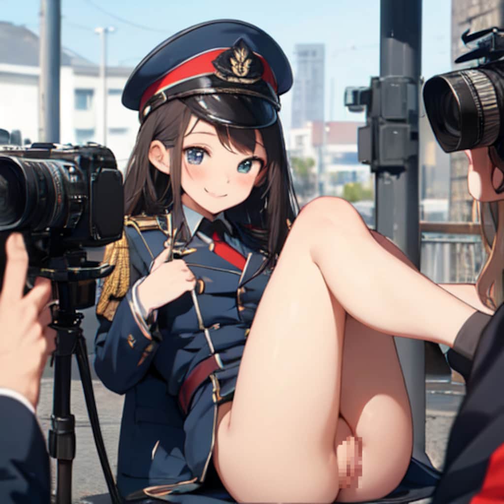 報道陣対応する軍服娘