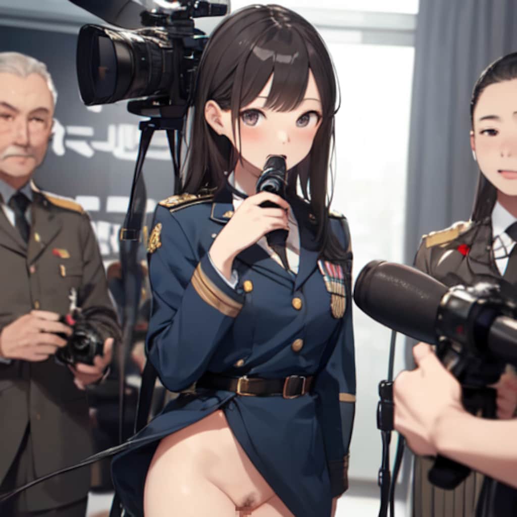 報道陣対応する軍服娘