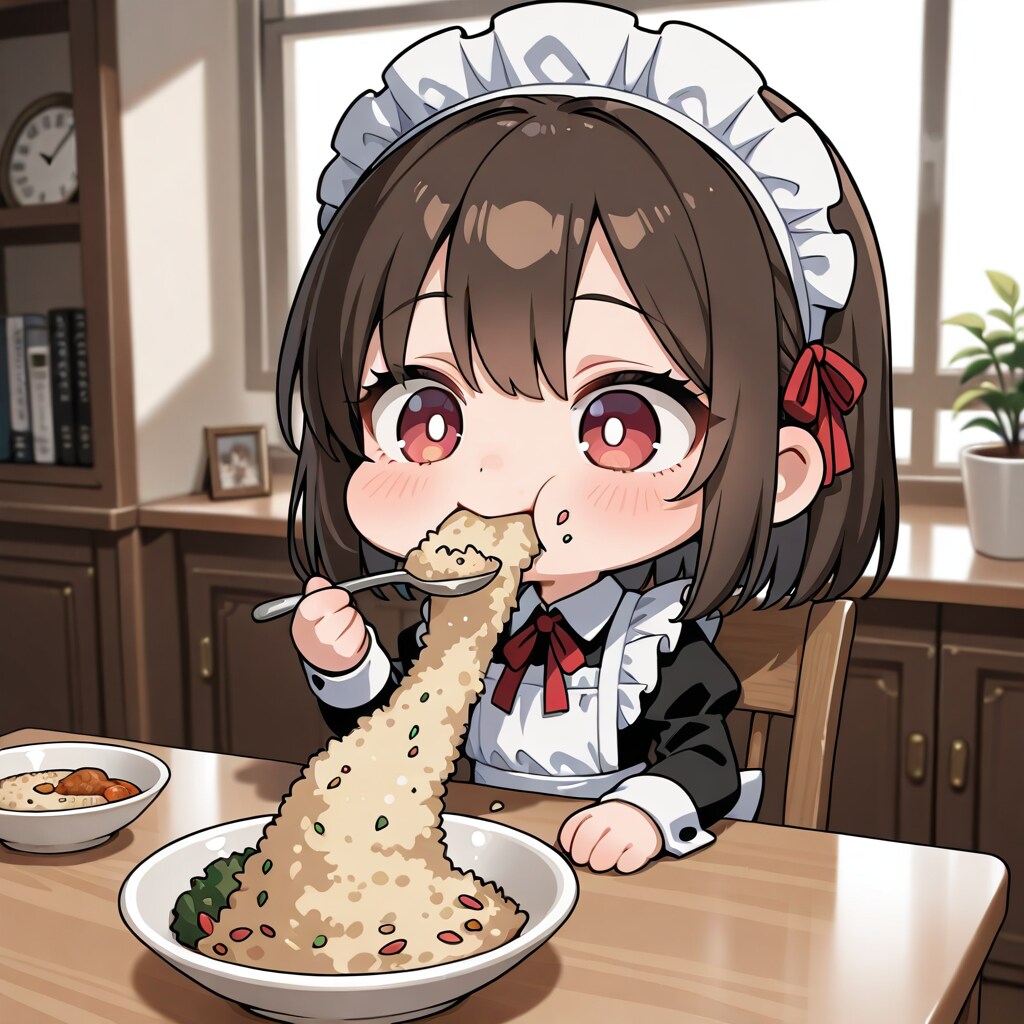 MOKAのチャーハンを食べるメイドさん | の人気AIイラスト・グラビア
