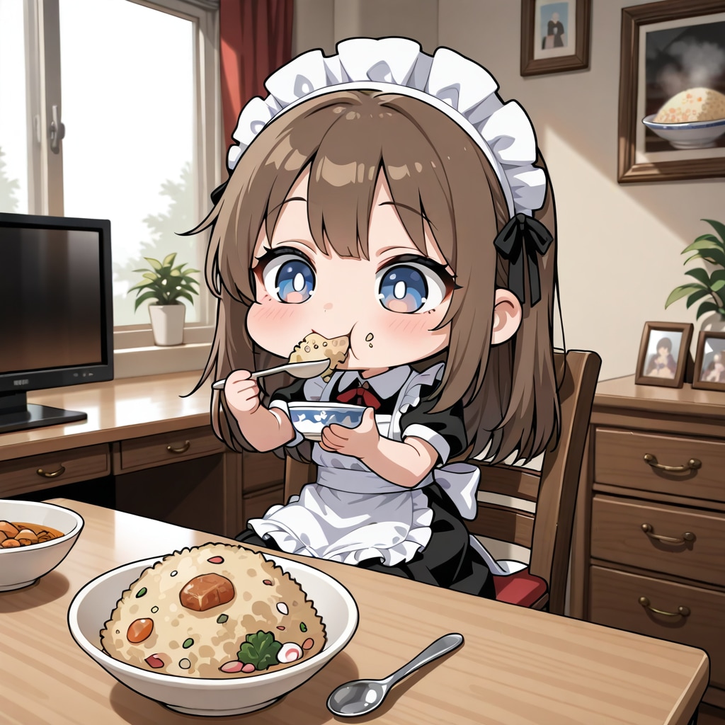 MOKAのチャーハンを食べるメイドさん