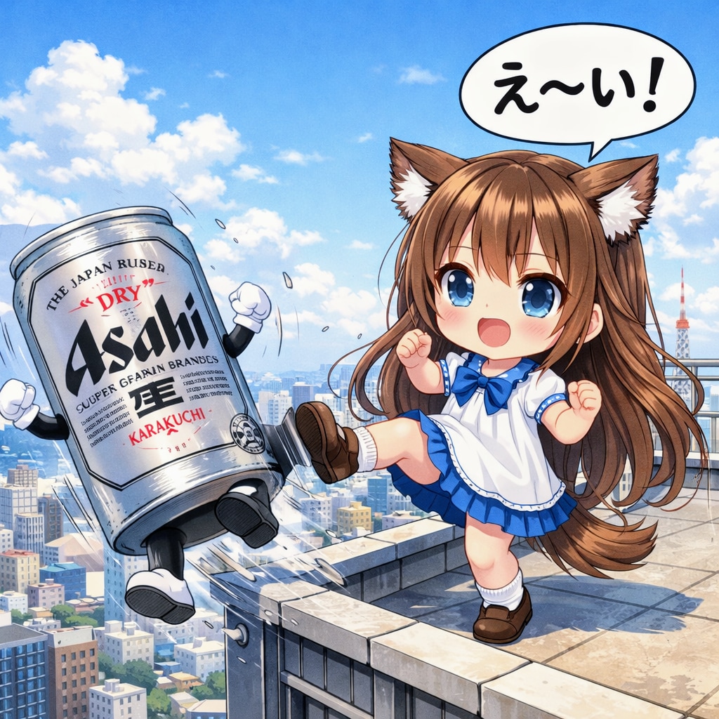 ビール缶を屋上から蹴落とす小さな女の子