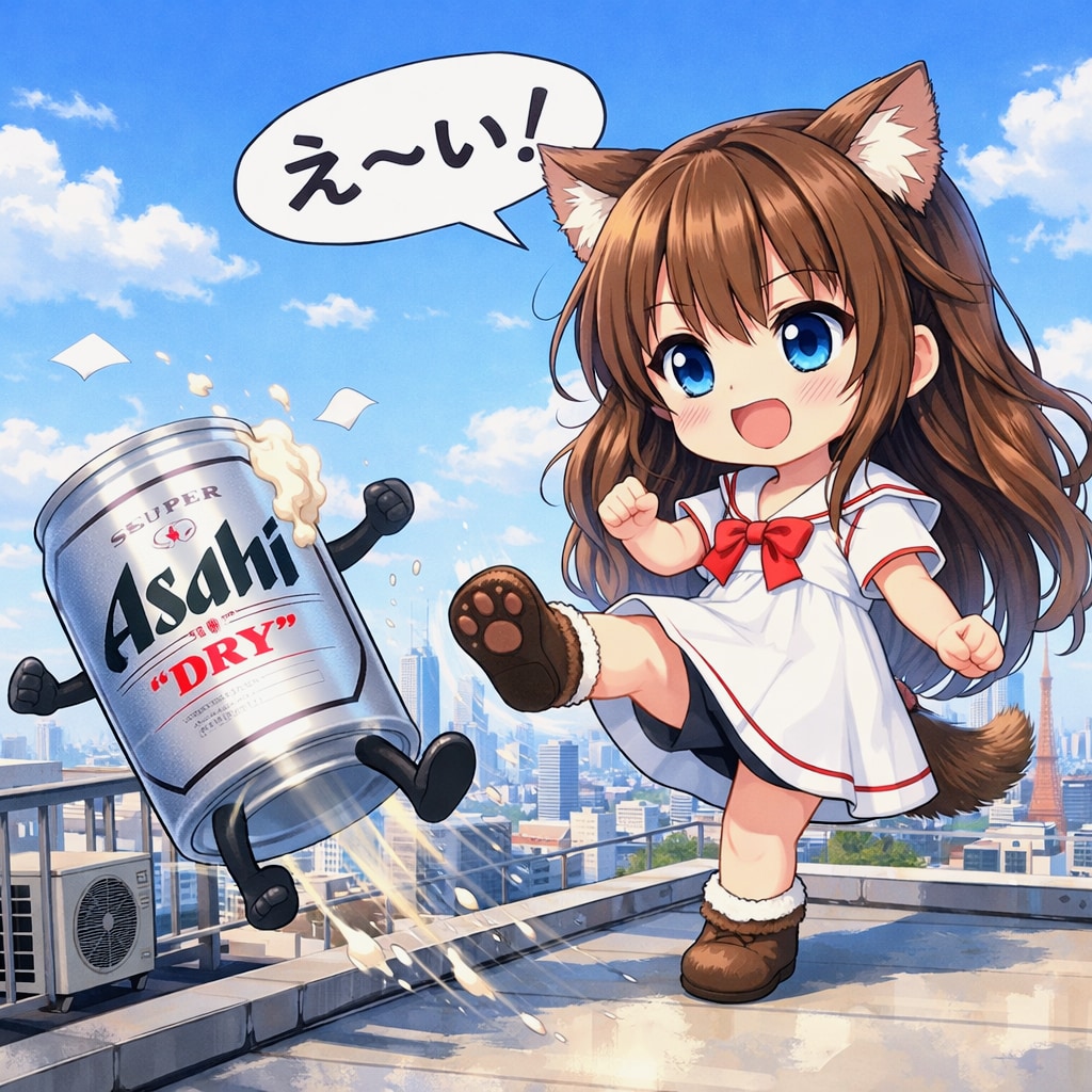 ビール缶を屋上から蹴落とす小さな女の子