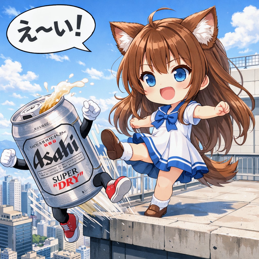 ビール缶を屋上から蹴落とす小さな女の子