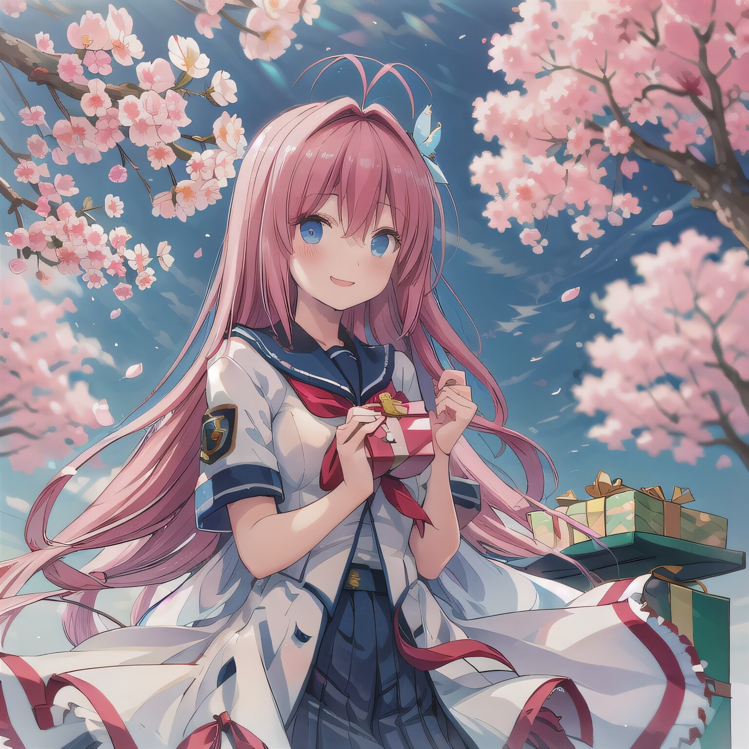 ピンク髪ロングでセーラー服の少女６ | の人気AIイラスト・グラビア