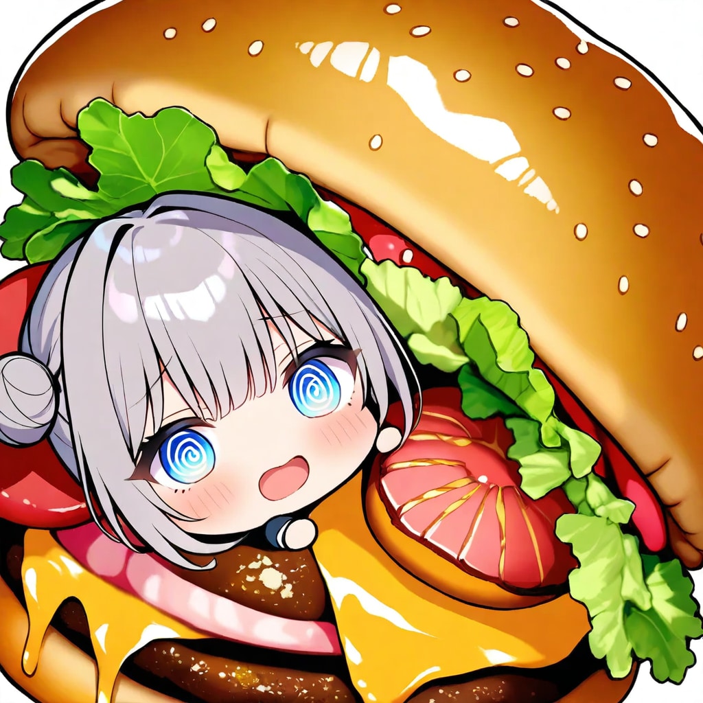 ハンバーガーに食べられる銀髪ちゃん