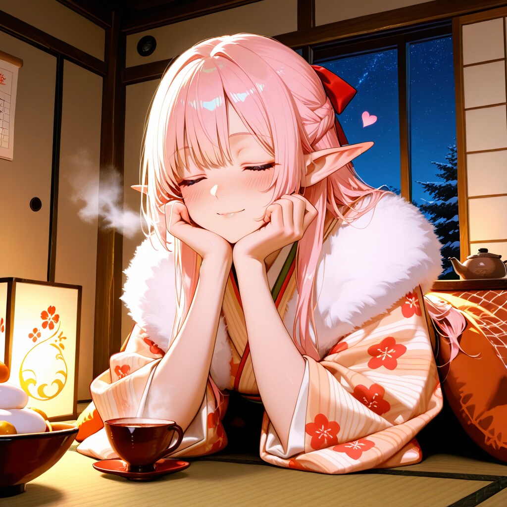 甘酒をのむエルフの女の子