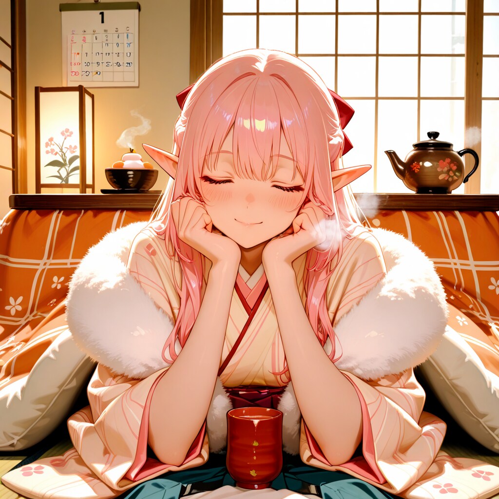 甘酒をのむエルフの女の子