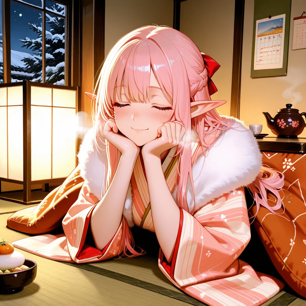 甘酒をのむエルフの女の子