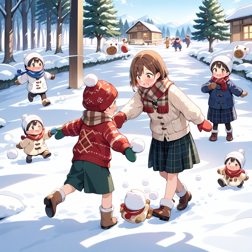 雪で遊ぶ子供たち