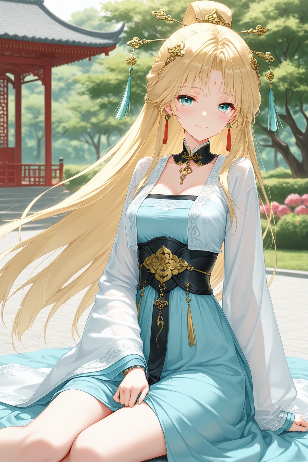 庭園に咲く漢服の麗人