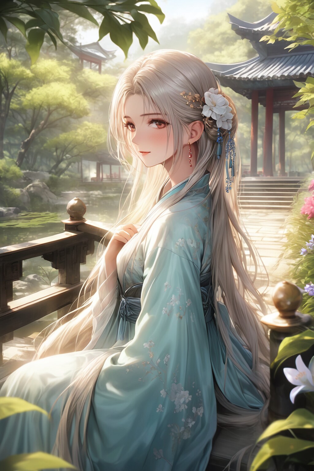 庭園に咲く漢服の麗人 | の人気AIイラスト・グラビア