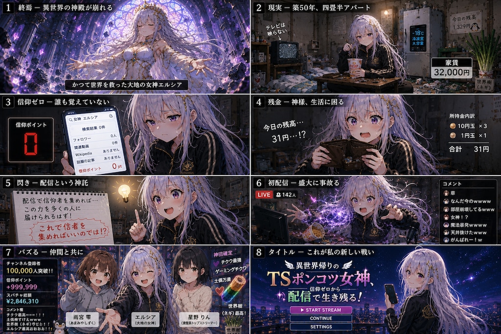 『異世界帰りのTSポンコツ女神、配信で生き残る！』OPストーリーボード