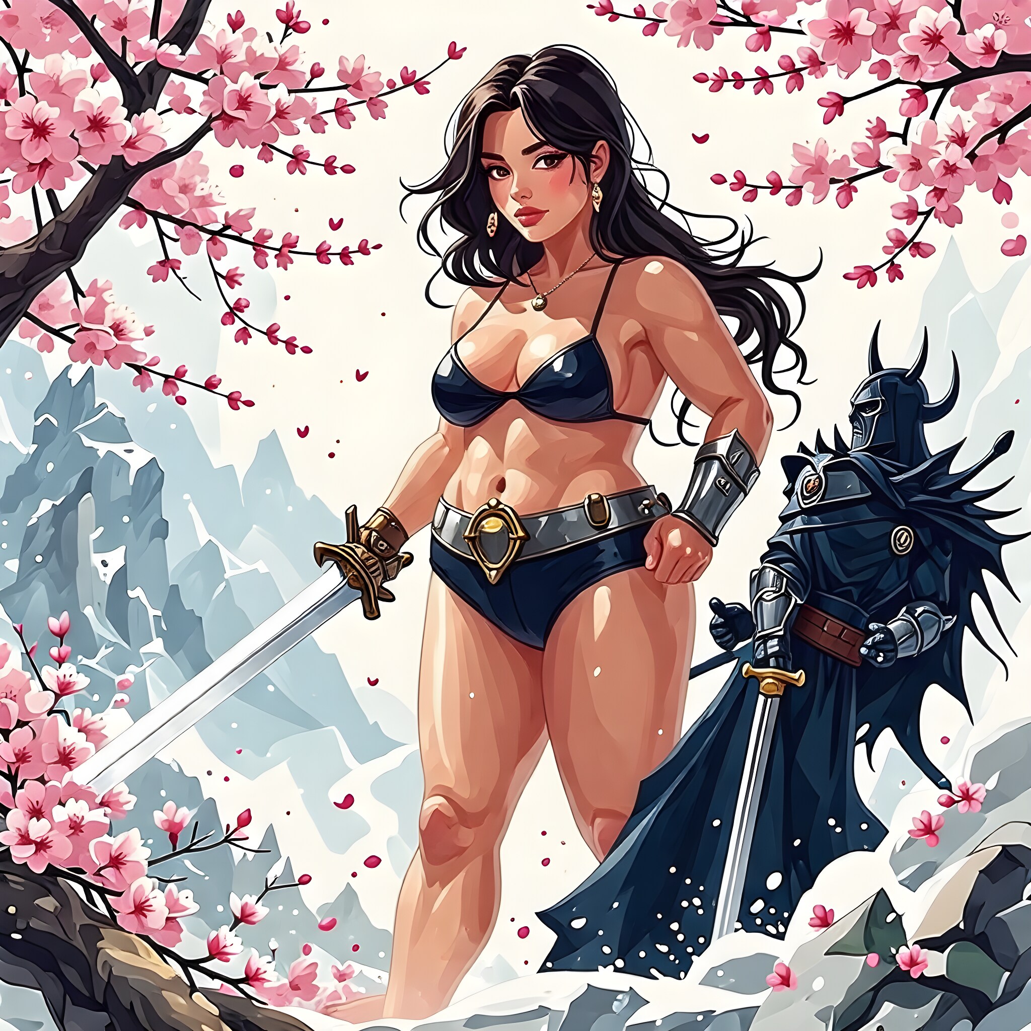 悪魔と戦う女剣士