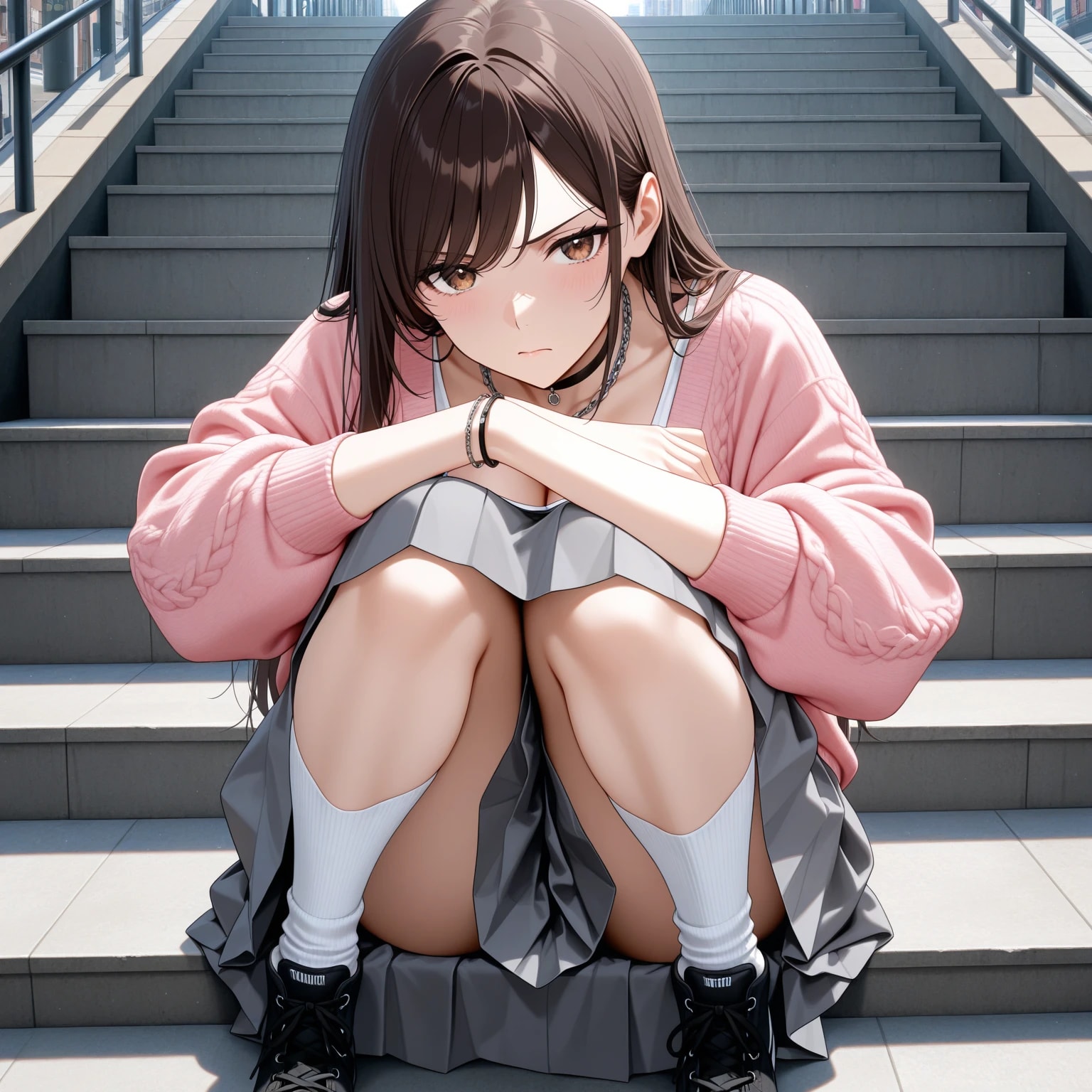 膝を抱えて座るポーズ | の人気AIイラスト・グラビア