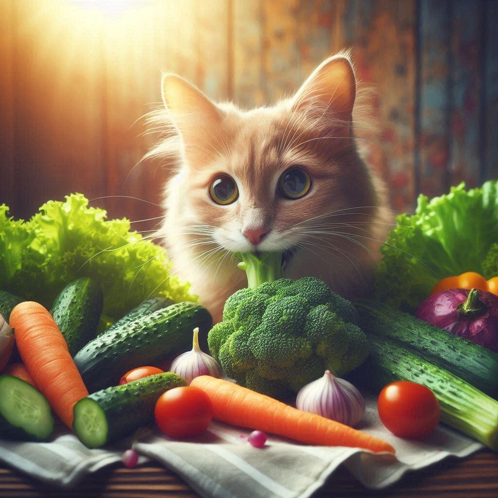 野菜を食べる猫