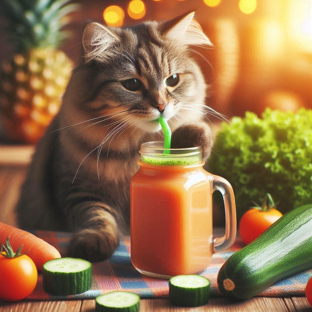 野菜を食べる猫