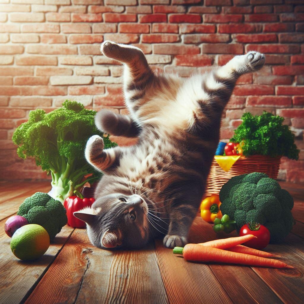 野菜を食べる猫