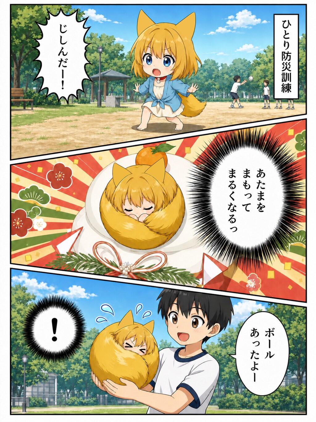 まるくなって防御力をあげるキツネ