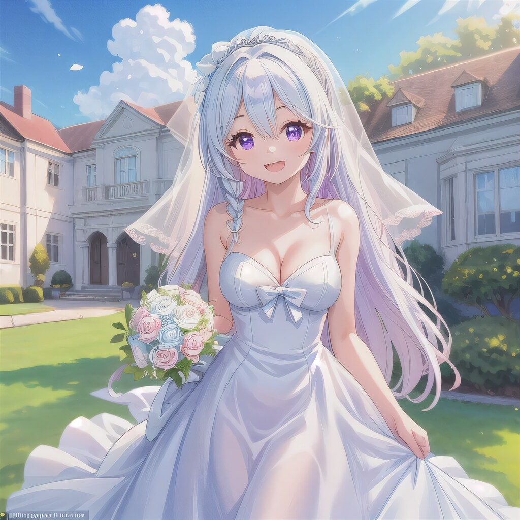 白髪ロングでウェディングドレスの少女１１