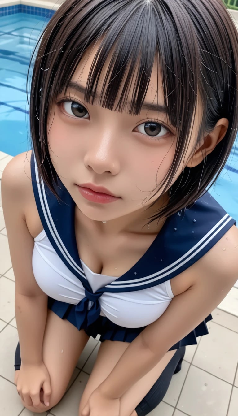 「これ、AIじゃないだろ…？」プールサイドで膝をつくセーラー美少女、その『透明感』が異次元すぎるとネット騒然ｗｗｗ