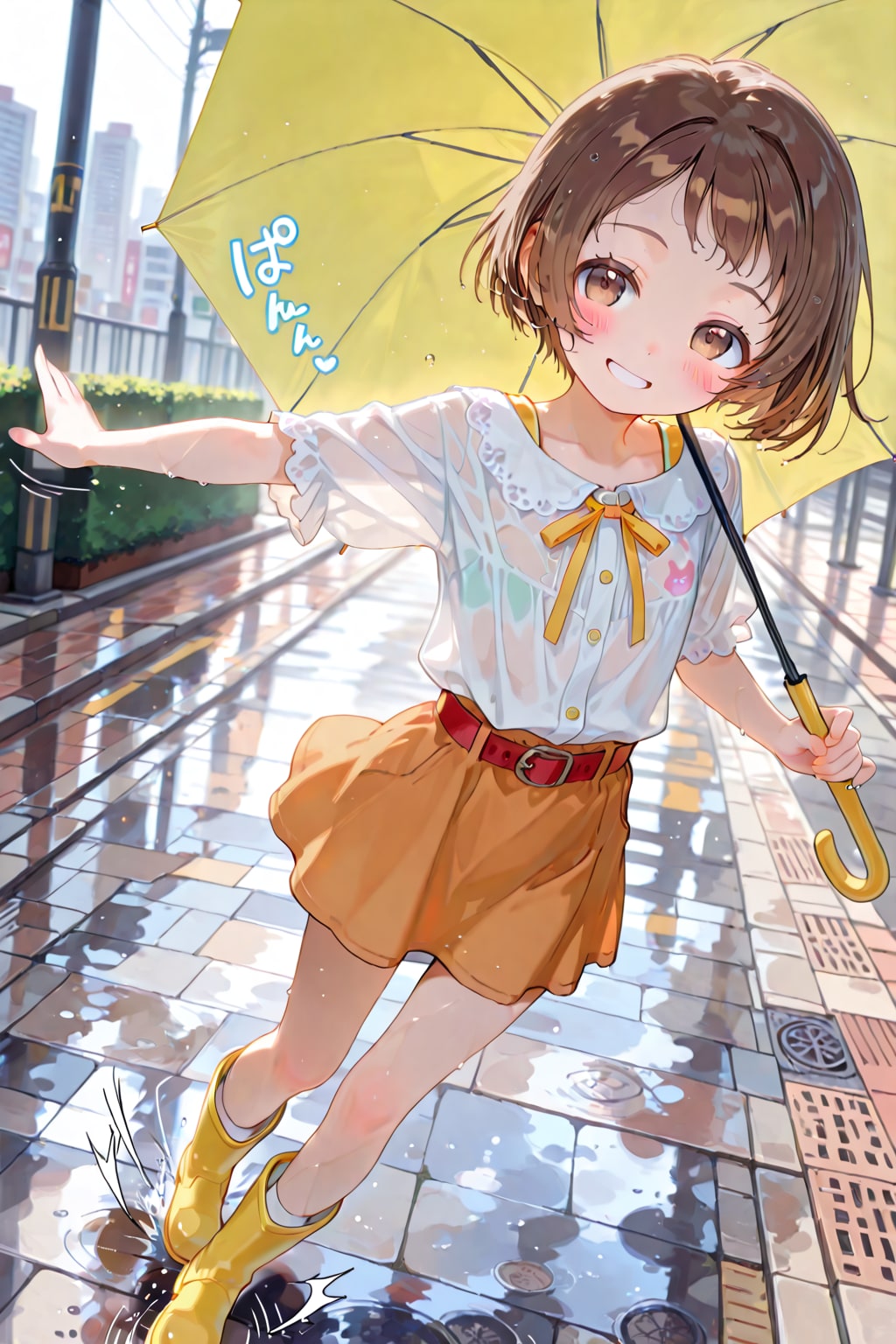 雨の中、ダンスするコフィちゃん