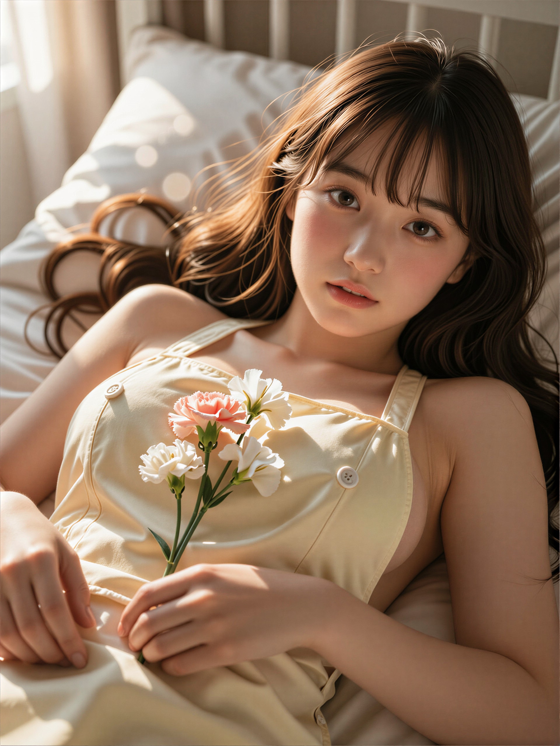花を受け取る保育士 2